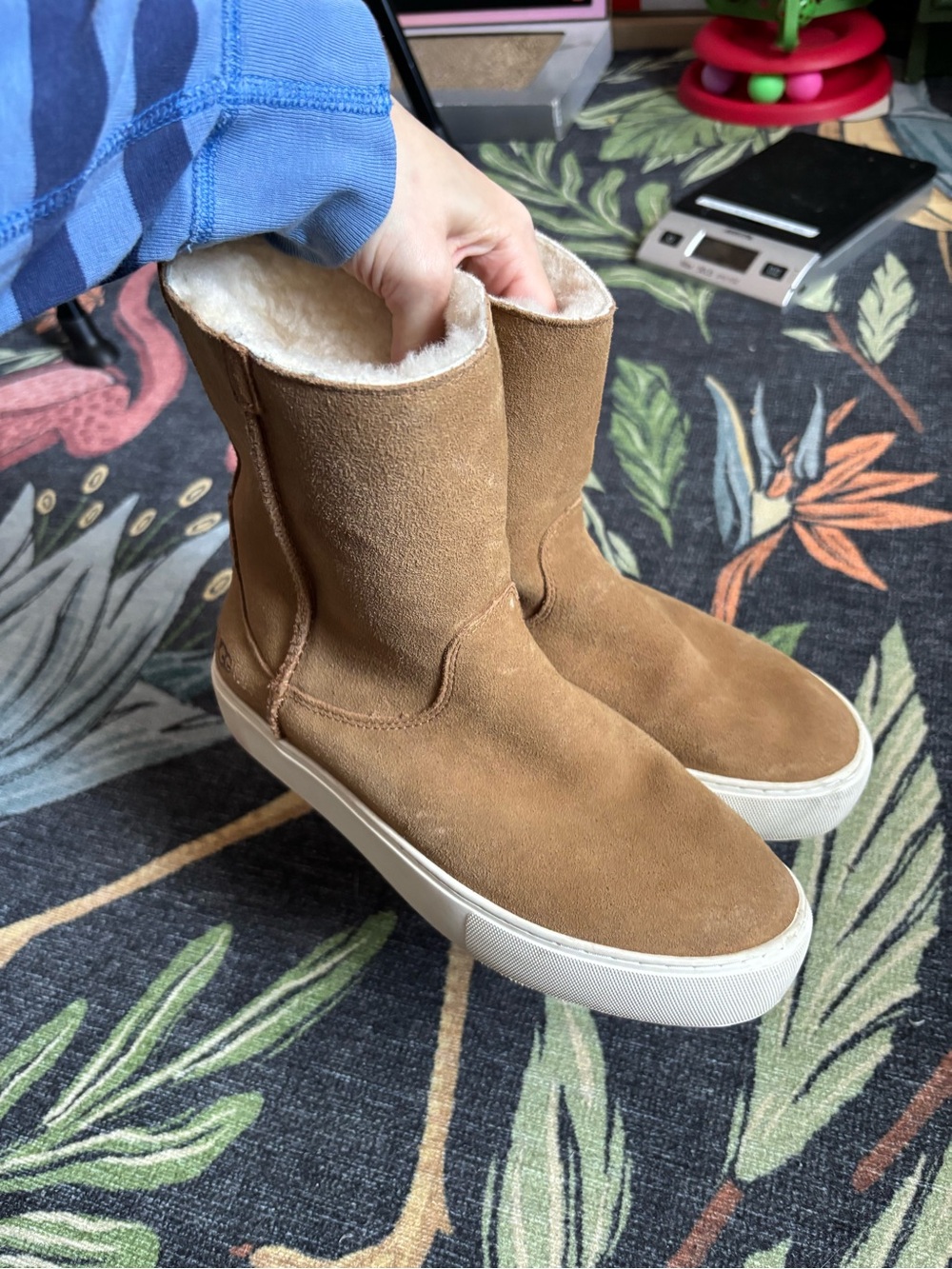 UGG Womens Declan Sneaker Boot Chestnut Brown Size 7 Suede Shearling Lined